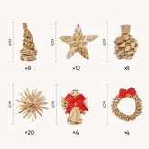 Salcar 56-teiliges Weihnachtsbaumschmuck aus Stroh – Handgefertigtes Strohsterne Set, natürliche Christbaum Anhänger aus 100 % Stroh für nachhaltige Weihnachtsdekoration